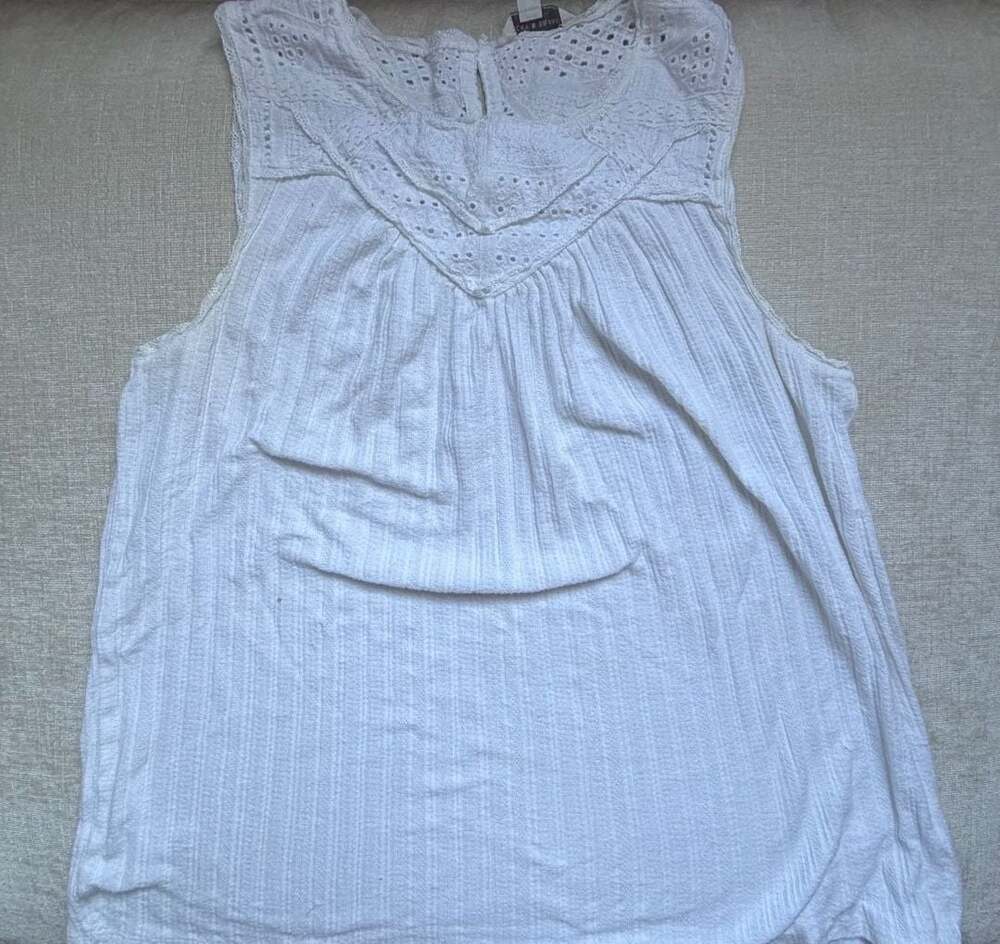 Lucky Brand White Eyelet Lace Sleeveless Boho Tank Top Womens M